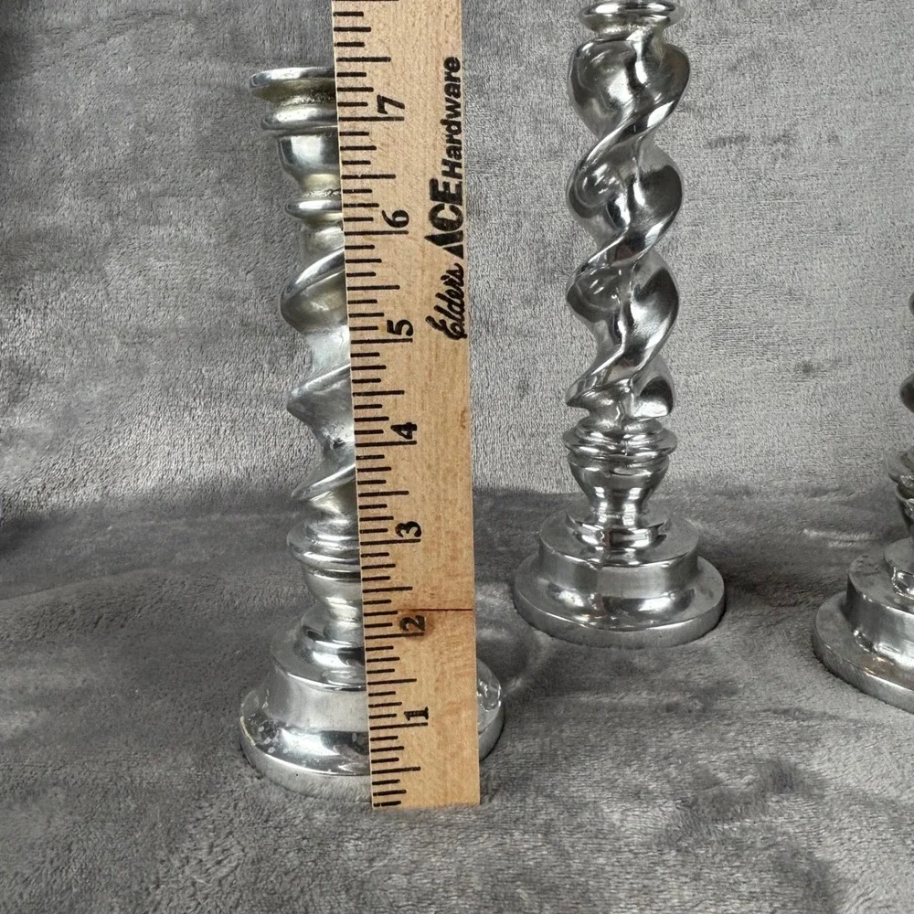 Vintage Silver Barley Twist Candlestick Holders Set of 3 Spiral Taper Pillars